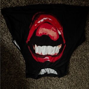 Black T-Shirt with Red Lips Graphic